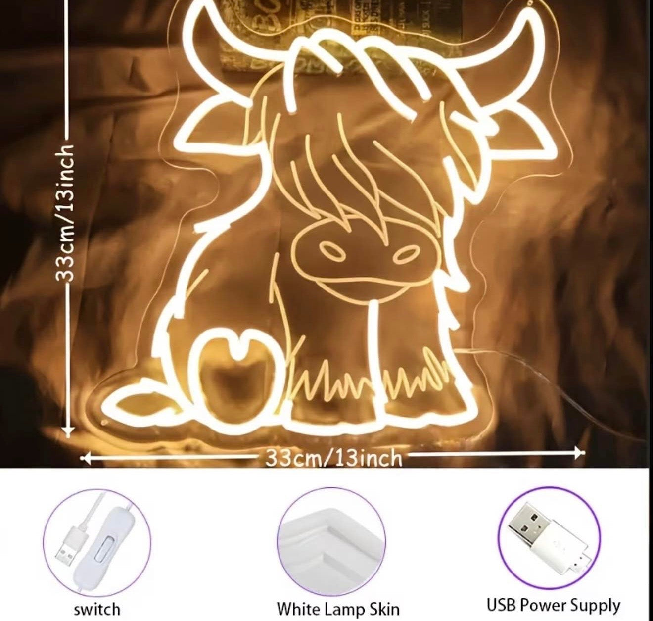 Highland Bull Neon Sign LED USB Powered Wall Art