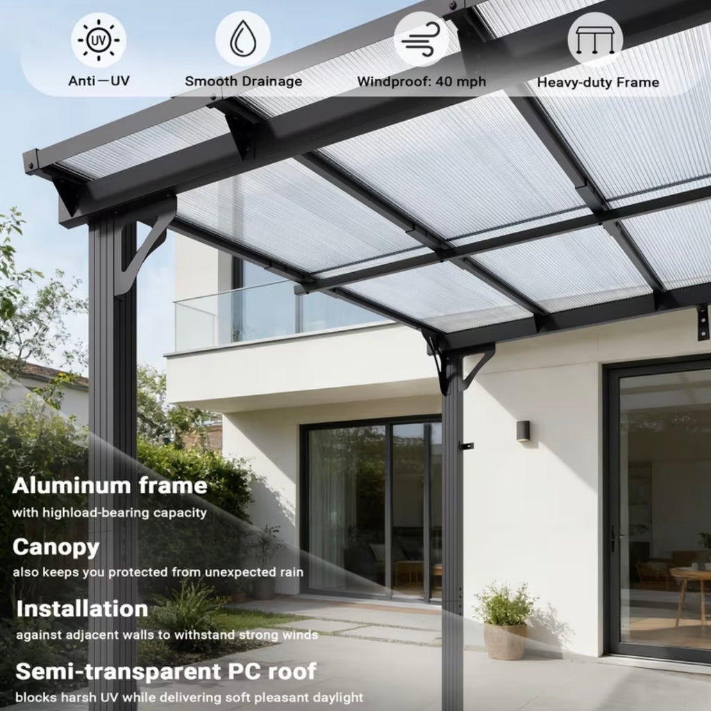 10x12ft Wall Mounted Lean-to Metal Awning