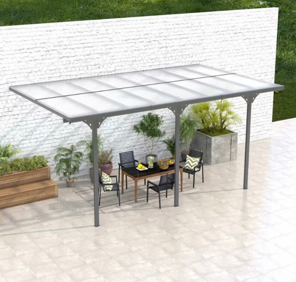 10x16.5ft Outdoor Polycarbonate Pergola Gray Aluminum Shade Awning