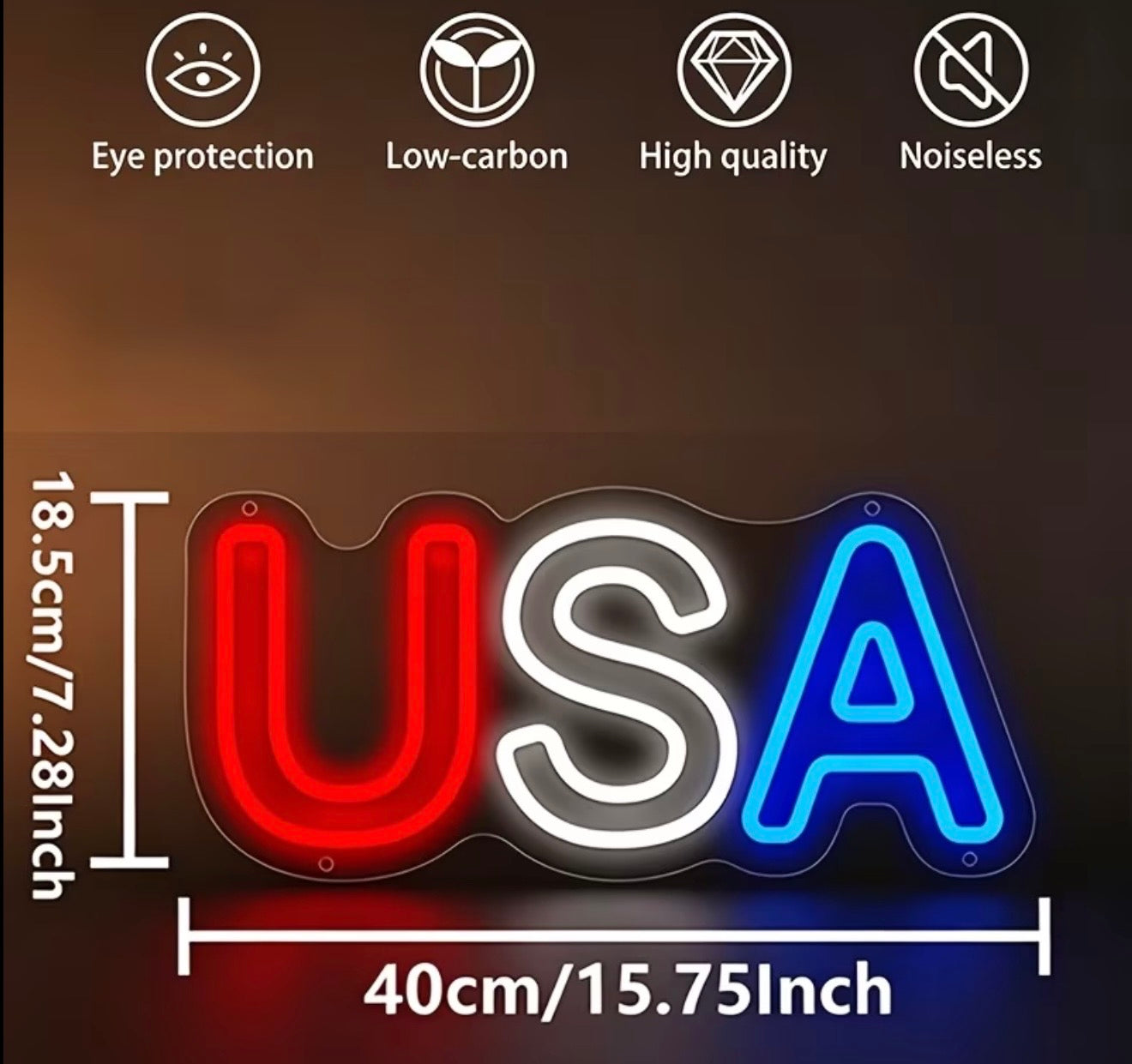 USA Patriotic 4th of July Neon Sign LED USB Powered Light