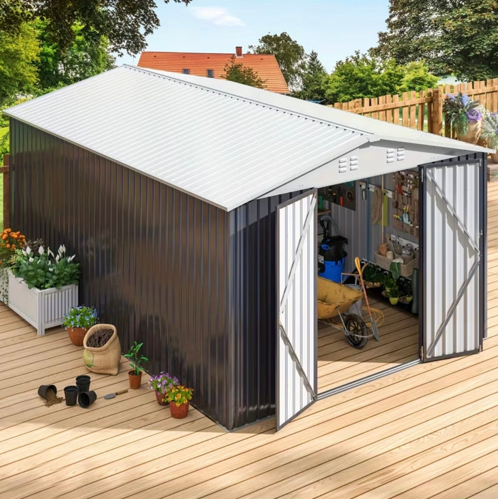 10x14ft Metal Storage Shed with Updated Frame Structure