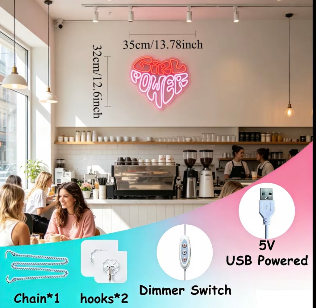 Girl Power Neon Sign LED USB Powered Room Decor
