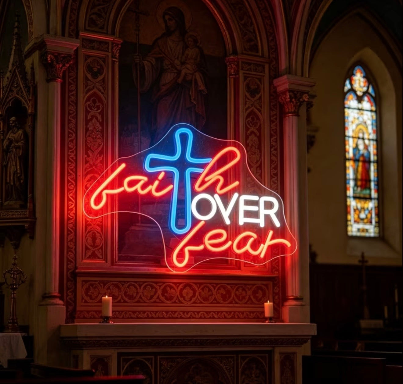 Faith Over Fear Neon Sign LED Religious Quote USB Powered Lamp