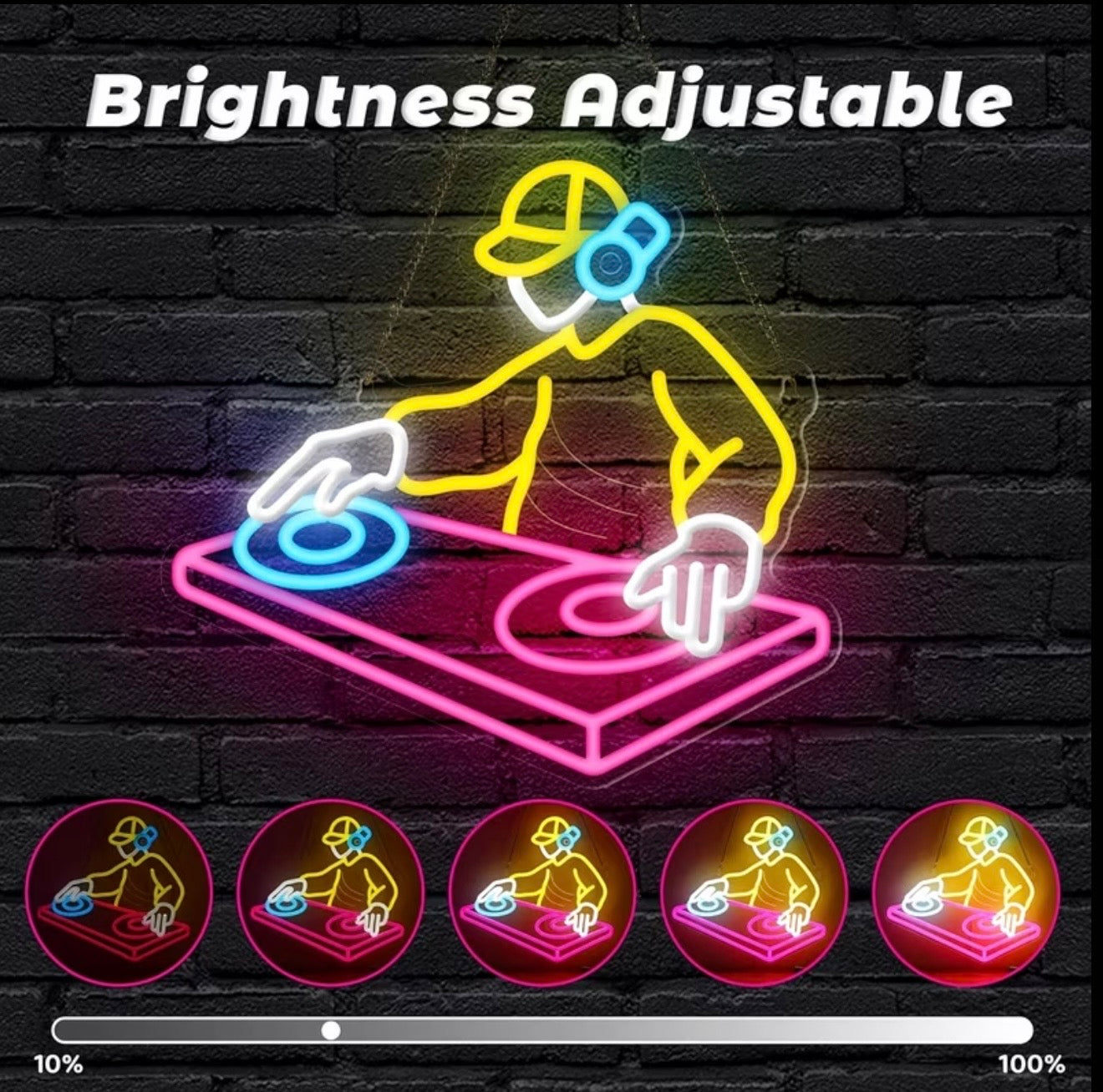 Music DJ LED Neon Sign 10 Adjustable Brightness USB Powered