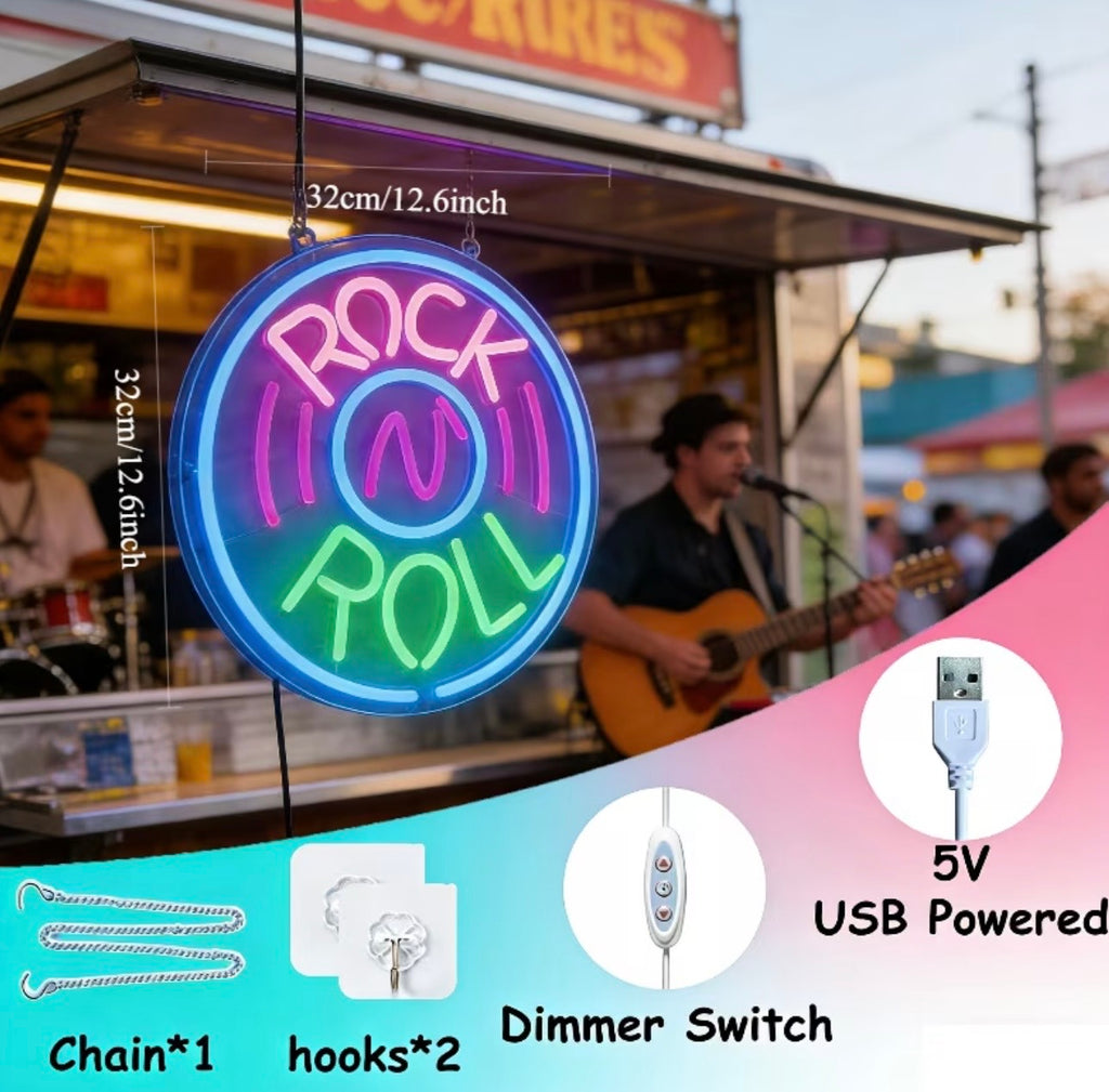 Rock And Roll Neon Sign Adjustable Brightness USB Powered Light