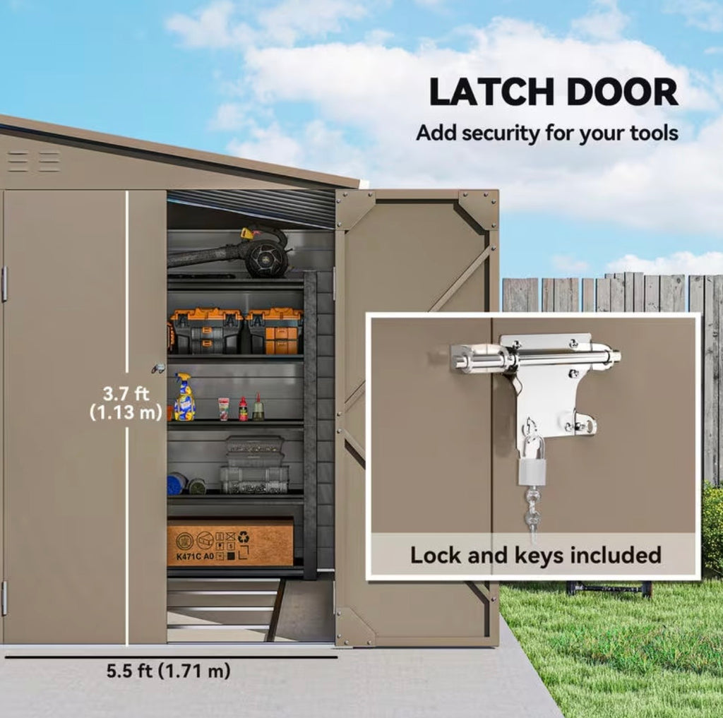 4.6x9ft Metal Lean-to Storage Shed with Foundation Kit & Lockable Doors
