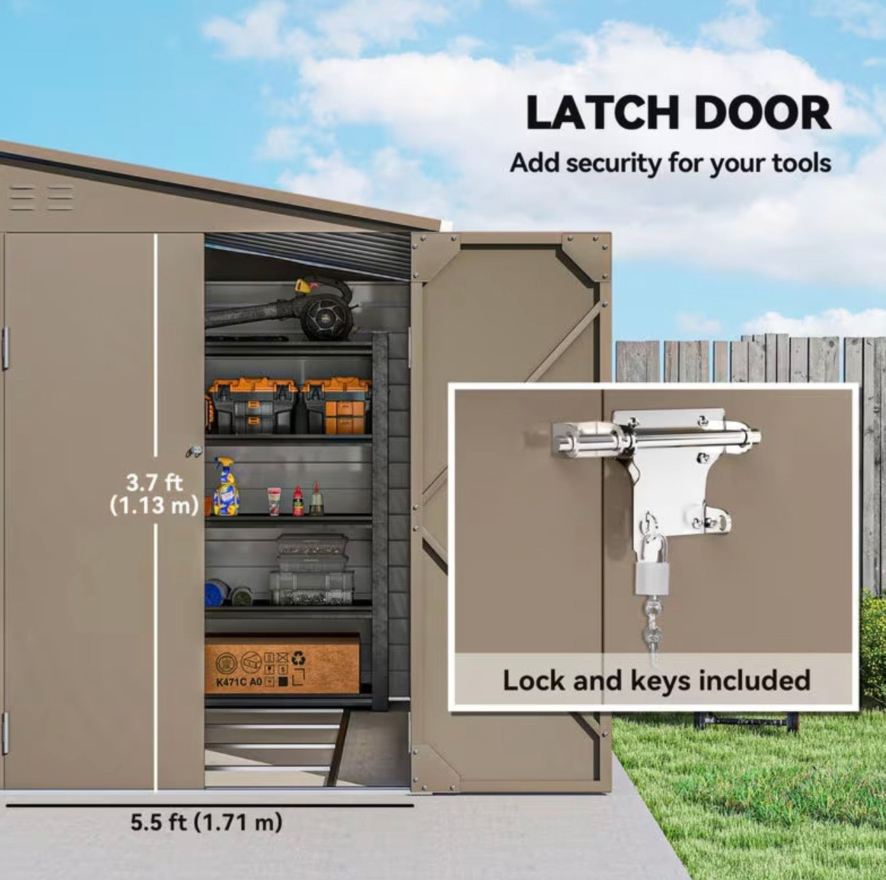 4.6x9ft Metal Lean-to Storage Shed with Foundation Kit & Lockable Doors