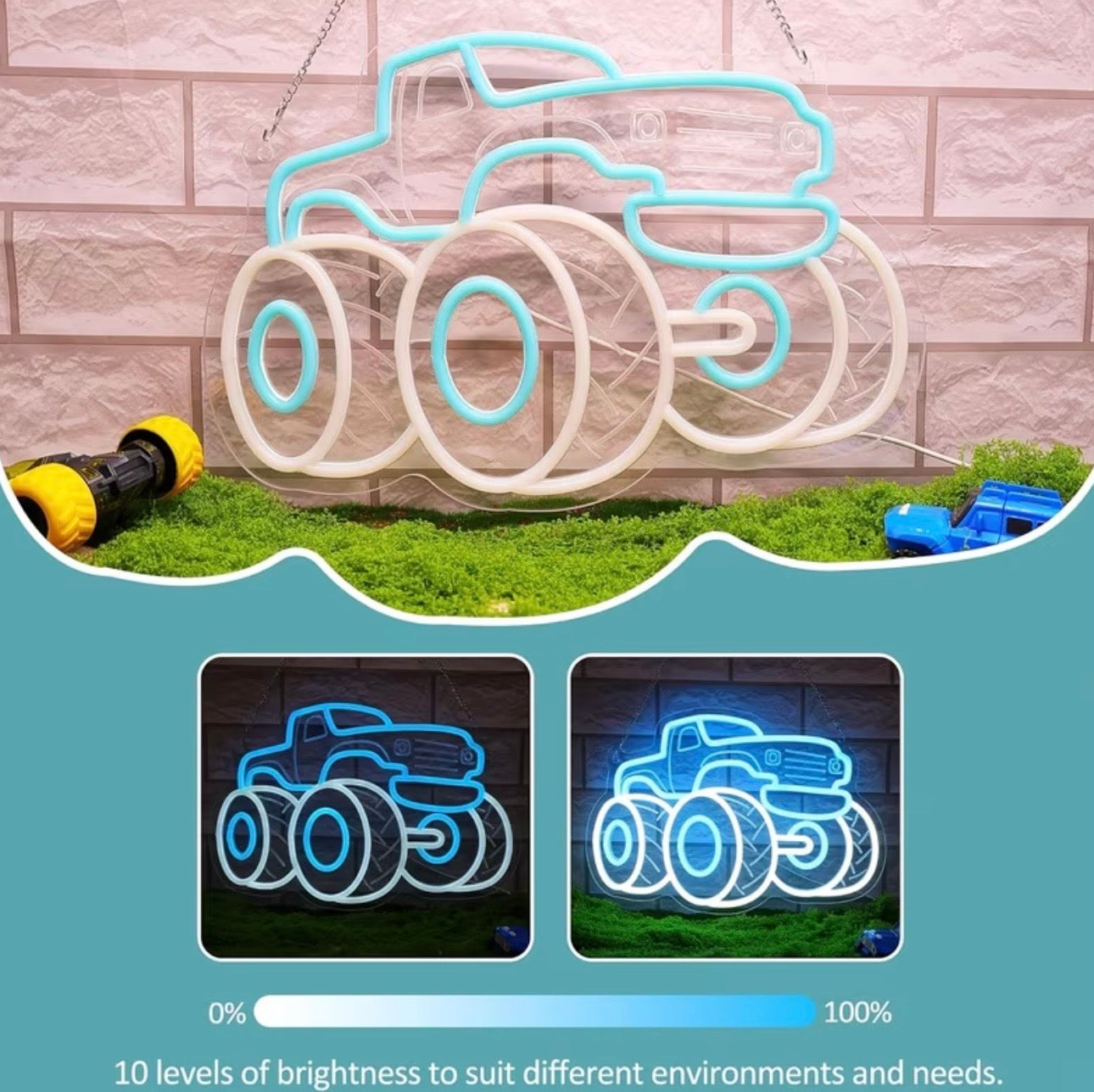 Monster Truck LED Neon Sign 10 Mode Adjustable Brightness USB Powered