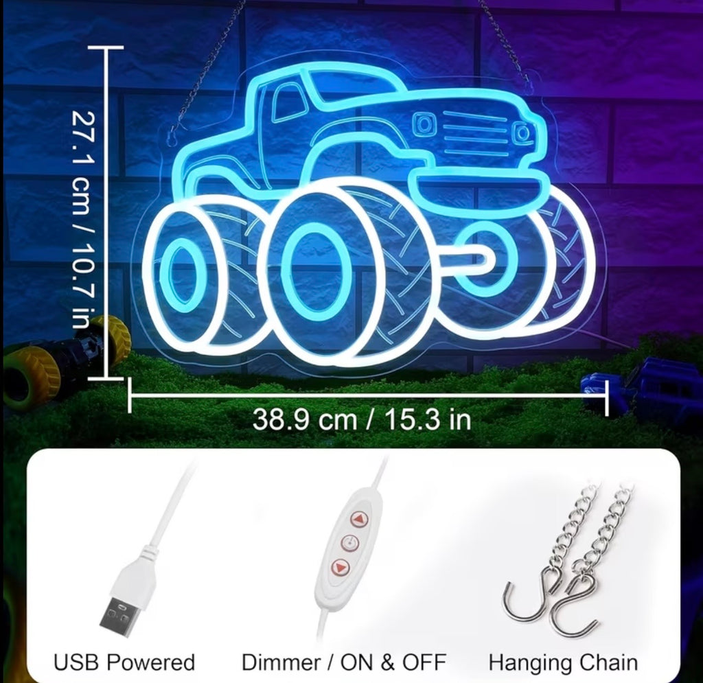 Monster Truck LED Neon Sign 10 Mode Adjustable Brightness USB Powered