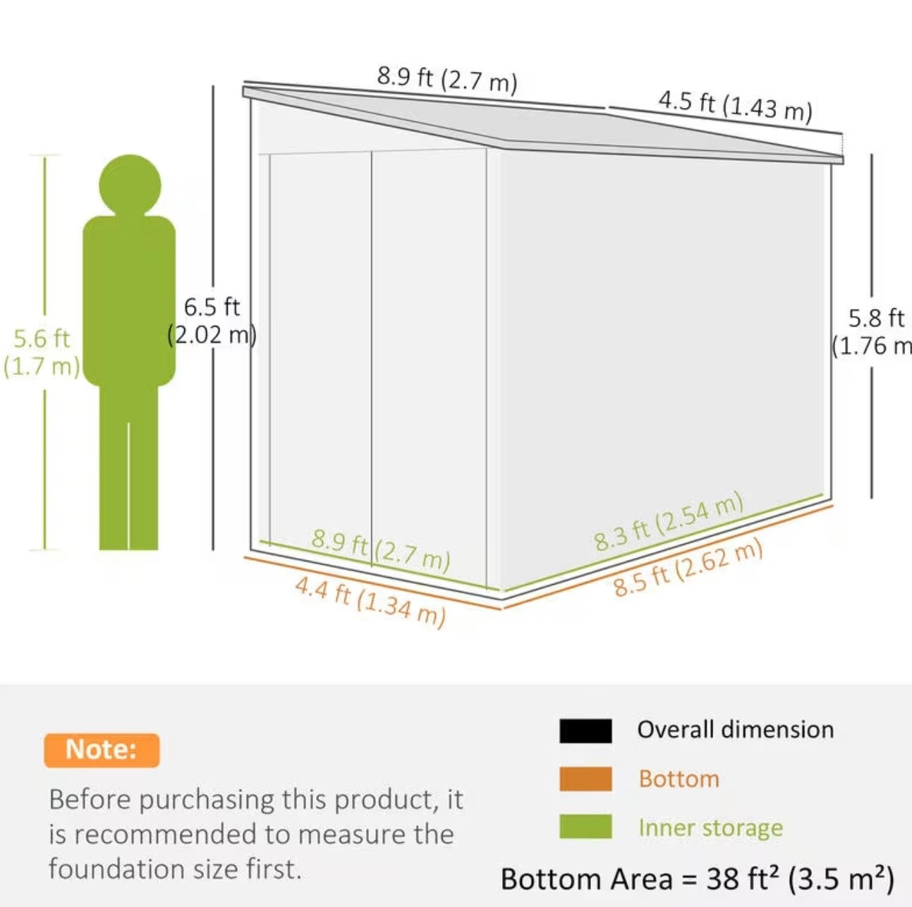 4.6x9ft Metal Lean-to Storage Shed with Foundation Kit & Lockable Doors