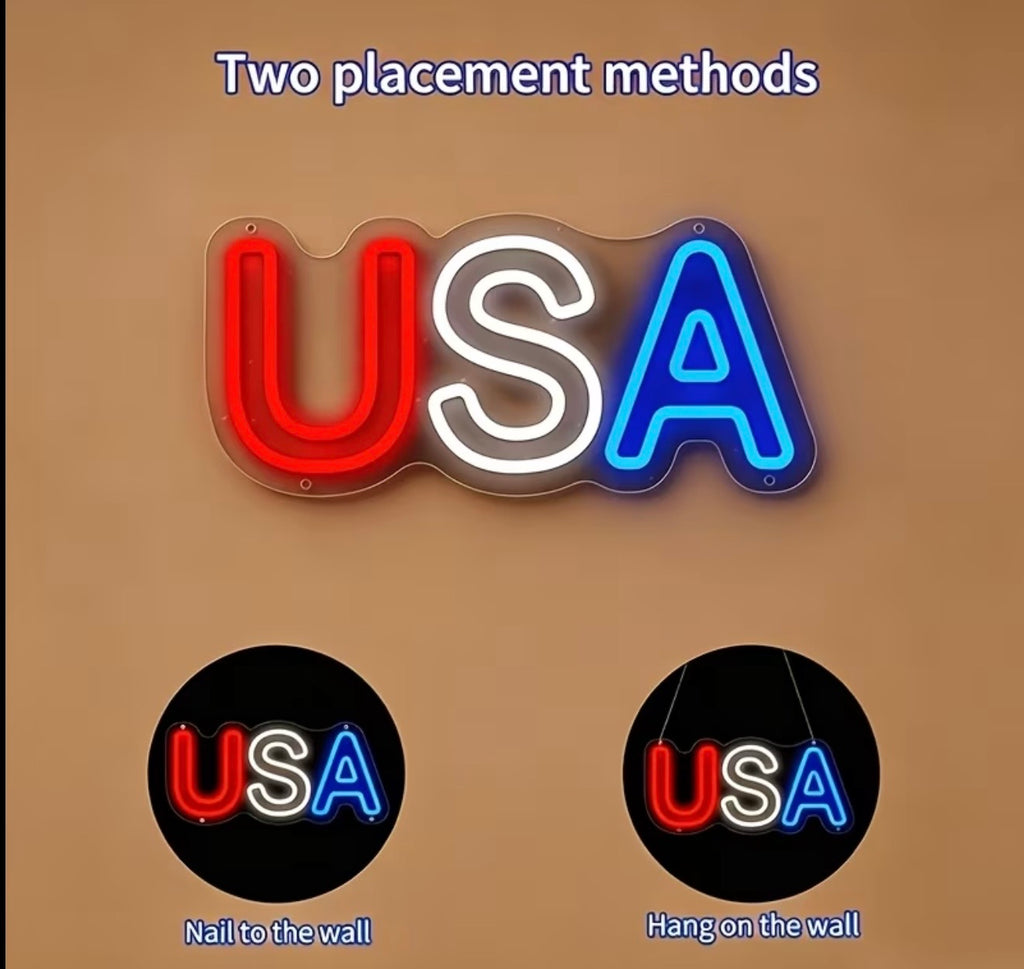 USA Patriotic 4th of July Neon Sign LED USB Powered Light