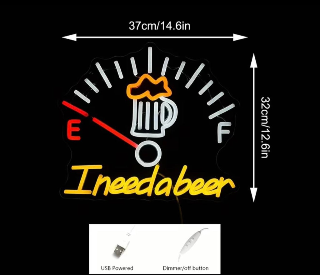 Fuel Gauge Beer Neon Sign Wall Art Drag Racing Gift with Adjustable Light for Man Cave and more