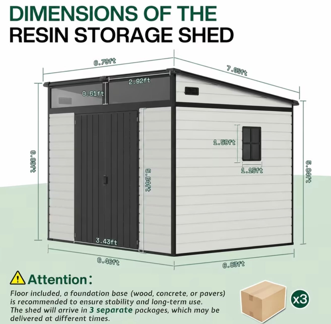7x7ft Outdoor Metal Storage Shed with Floor, Lockable Doors, Sloped Roof, Vents & Skylight