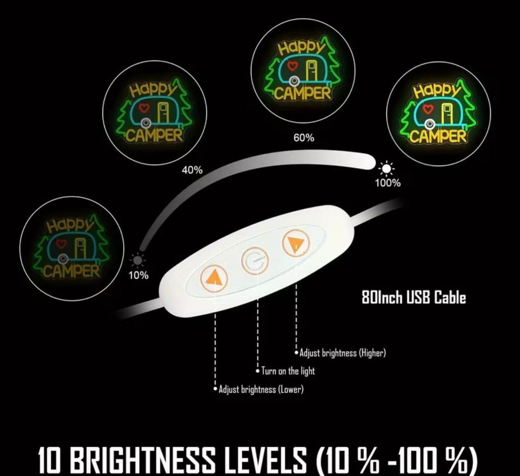 Camper Neon Sign Camping Logo Adjustable LED USB Powered Light