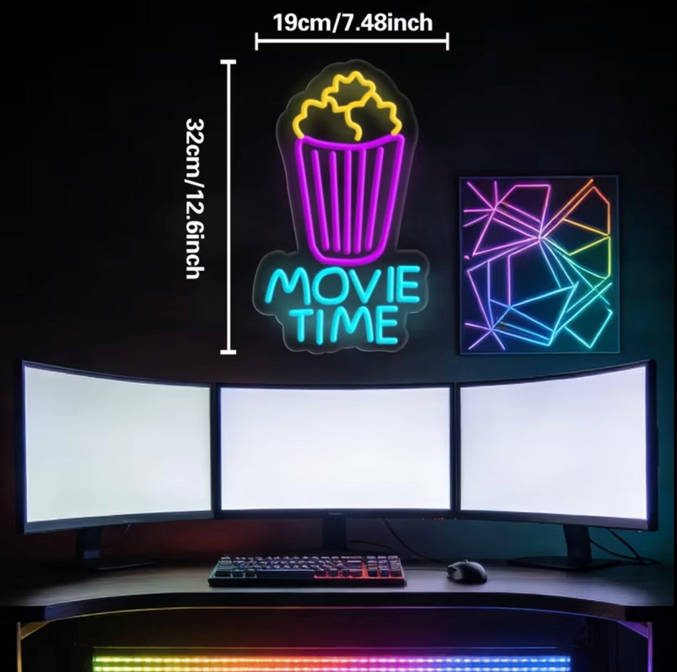 Movie Time Popcorn Bucket Neon Sign LED USB Powered