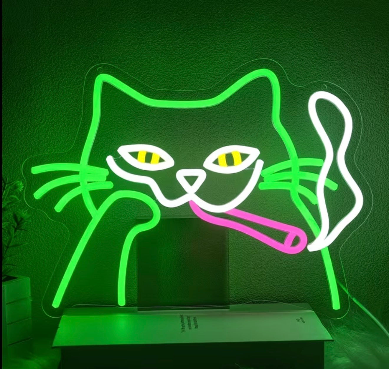 Green Cat Neon Sign 10 Mode Adjustable Brightness USB Powered Light