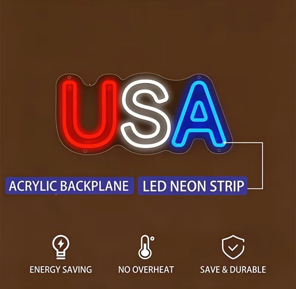 USA Patriotic 4th of July Neon Sign LED USB Powered Light